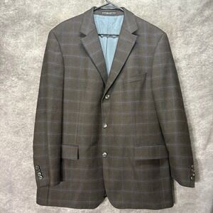 Hugo Boss Scorsese Windowpane Plaid Blazer Jacket Size 46R Brown Blue Wool Union